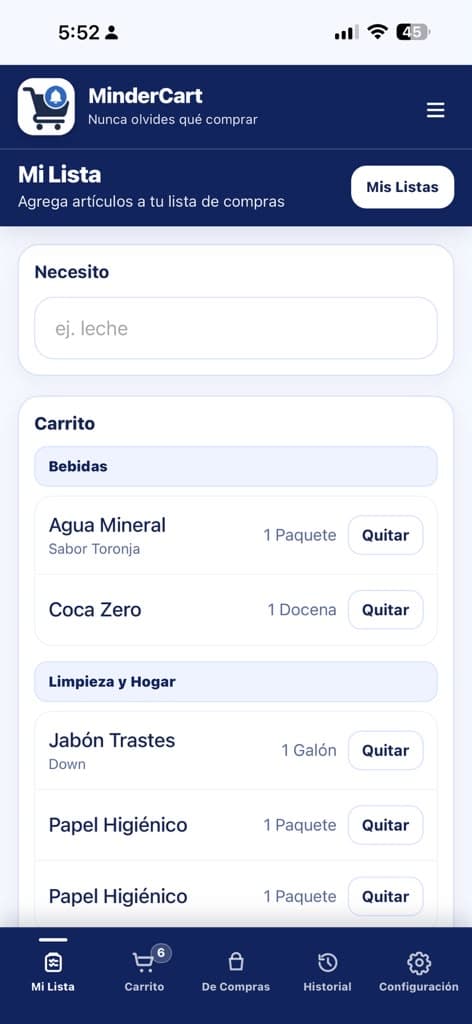 Mi Lista organizada por categorías y orden alfabético